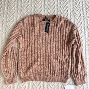 Blank NYC Heather Ribbed Crew Neck Sweater Toffee Brown Cream Size XS